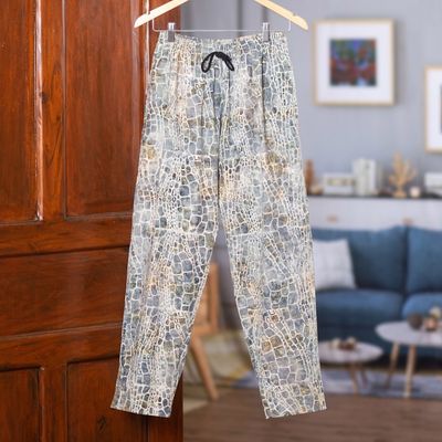 Alternate image for Verdant Hand-Printed Cotton Pants from Bali Forest Pebbles