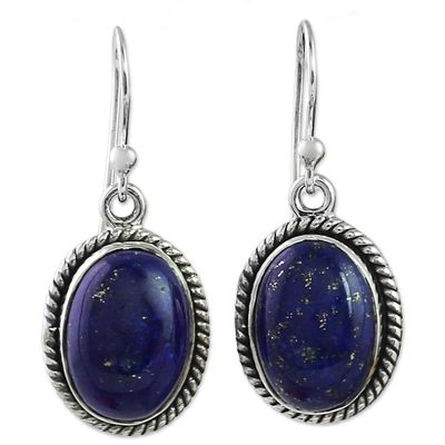 Alternate image for Oval Lapis Lazuli and Sterling Silver Dangle Earrings Deep Blue Grandeur