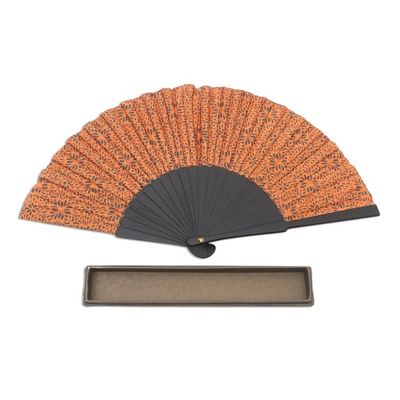 Image for Hand Crafted Orange Batik Silk Fan Aster Orange