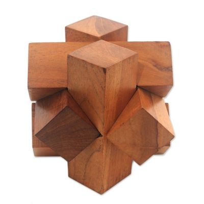Alternate image for Artisan Crafted Teak Wood Block Puzzle from Java Magical Blocks