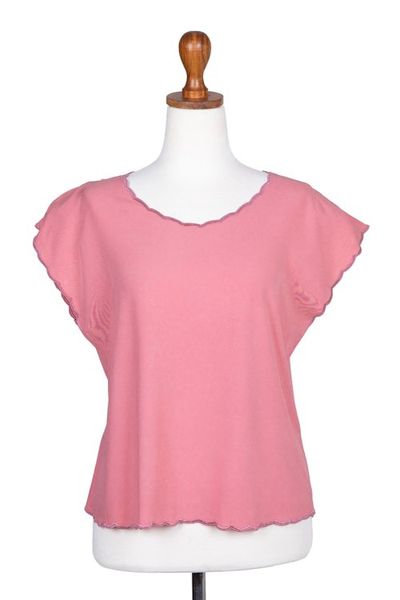 Primary image for Embroidered Short-Sleeve Pink Rayon Blouse from Bali Timeless in Rose