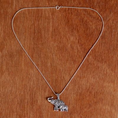 Alternate image for Garnet and Marcasite Elephant Pendant Necklace from Thailand Glistening Elephants