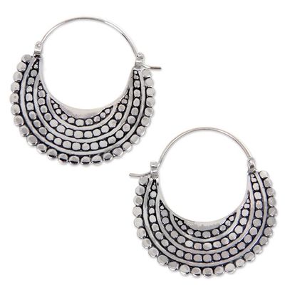 Alternate image for Artisan Crafted Sterling Silver Hoop Style Earrings Moon Sliver