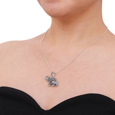 Alternate image for Garnet and Marcasite Elephant Pendant Necklace from Thailand Glistening Elephants