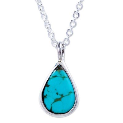 Alternate image for Taxco Sterling Silver Natural Turquoise Teardrop Necklace Heavens Tears