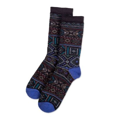 Alternate image for Unisex Multicolor Geometric Alpaca Blend Socks from Peru Geometric Andes