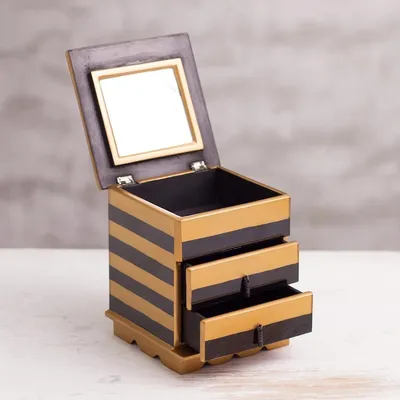 Alternate image for Reverse-Painted Glass Jewelry Chest in Gold and Black Modern Gleam