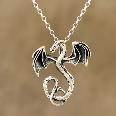 Alternate image for Combination-Finish Sterling Silver Dragon Necklace Spread Dragon