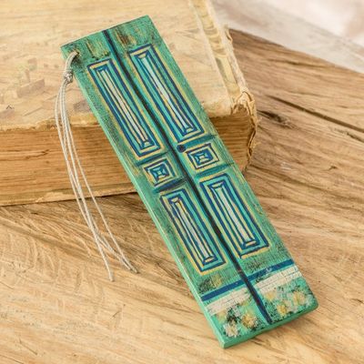 Primary image for Hand-Painted Cedar Wood Antique Door Bookmark in Turquoise Vintage Door in Teal