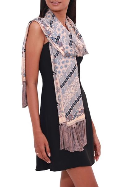 Alternate image for Batik Silk Shawl in Slate and Buff from Bali Slate Majesty