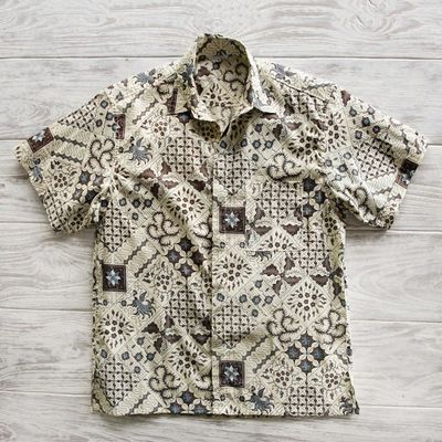 Alternate image for Handmade Mens Cotton Batik Shirt with Balinese Motifs Javanese Batik