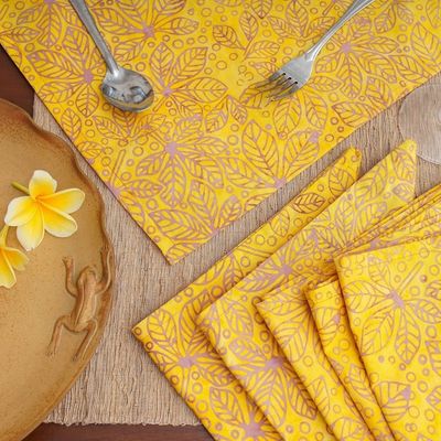 Primary image for Tropical Leafy 6-Piece Lemon Yellow 100 Cotton Napkin Set Lemon Banquet