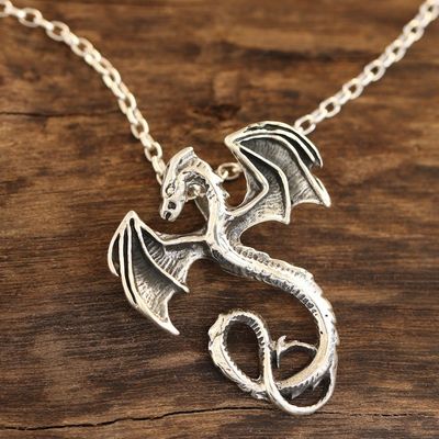 Alternate image for Combination-Finish Sterling Silver Dragon Necklace Spread Dragon