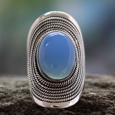 Alternate image for Sterling Silver Jewelry Chalcedony Ring from India Jaipur Skies