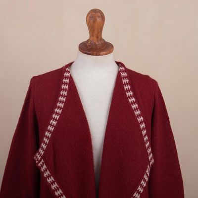 Alternate image for Red Alpaca Wool Cardigan with White Glyph Stars from Peru Glyph Stars