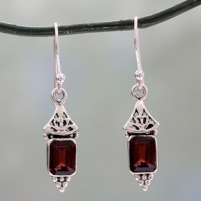 Alternate image for Handcrafted Indian Sterling Silver and Garnet Earrings Red Lantern