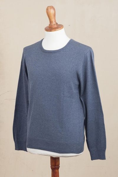 Alternate image for Mens Crew Neck Cotton Blend Pullover in Indigo from Peru Casual Comfort in Indigo