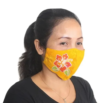 Alternate image for 4 Hand-Painted Rayon Batik Contoured Face Masks Vibrant Balinese Hibiscus