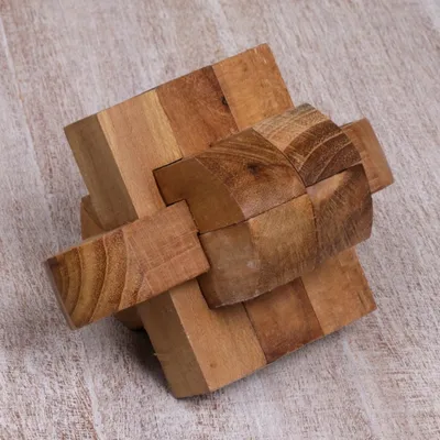 Alternate image for Artisan Crafted Upcycled Teak Wood Puzzle from Java Focus