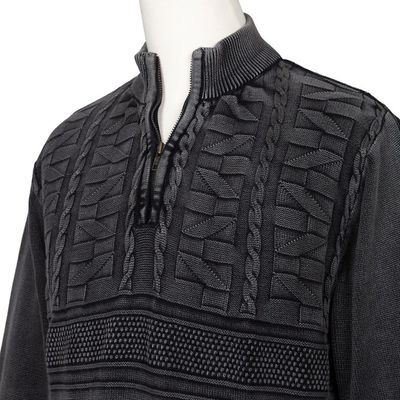 Alternate image for Mens Stone Washed Cotton Pullover Sweater Stylish in Charcoal