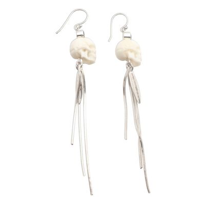 Alternate image for Long Garnet Dangle Earrings with Skull Motif Skull Talisman