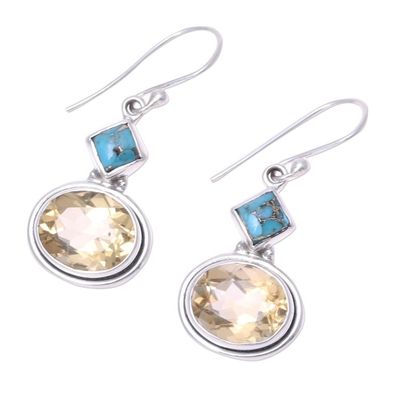 Alternate image for Nine-Carat Citrine and Composite Turquoise Earrings Watery Gold