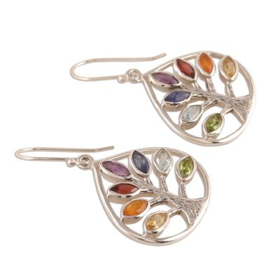 Alternate image for Multi-Gemstone Chakra Tree Dangle Earrings from India Energy Tree