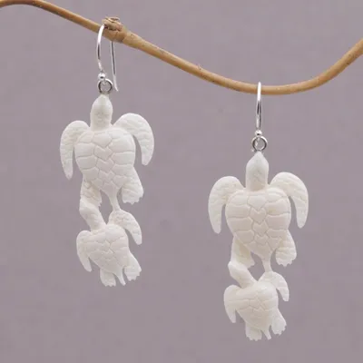 Primary image for Handcrafted Bone Sea Turtle Dangle Earrings from Bali Sea Turtle Bond