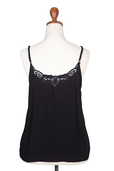 Alternate image for Floral Embroidered Rayon Tank Top in Onyx from Bali Onyx Kerawang