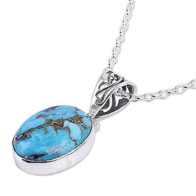 Alternate image for Blue Turquoise Sterling Silver Pendant Necklace India Mystical Blue