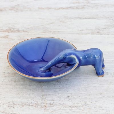 Primary image for Elephant-Themed Blue Ceramic Incense Holder from Thailand Sipping Elephant