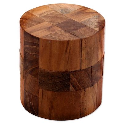 Alternate image for Challenging 3-D Puzzle Artwork Handcrafted of Teak Wood Forest Cylinder