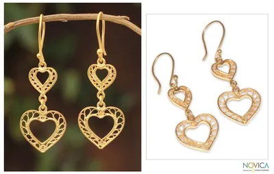 Primary image for Hand Made Peruvian Gold Vermeil Filigree Earrings Our Two Hearts