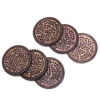 Alternate image for Indonesian Cream and Black Wood Batik Coasters Set of 6 Paddy Harvest