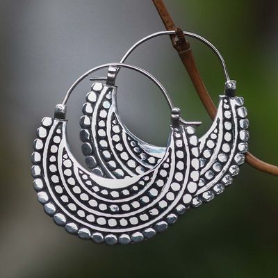 Alternate image for Artisan Crafted Sterling Silver Hoop Style Earrings Moon Sliver