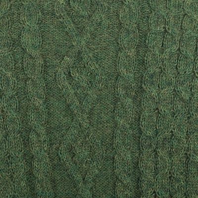 Alternate image for Mens Dark Green 100 Alpaca Pullover Sweater From Peru Moss Braids
