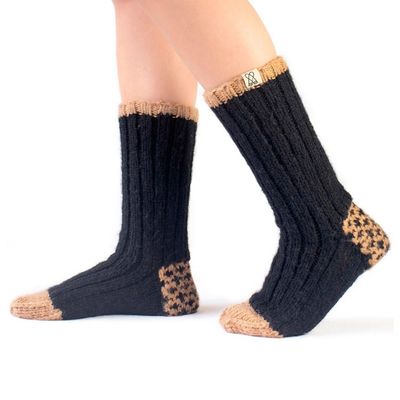 Alternate image for Handcrafted Unisex Black and Beige Slipper Socks from India Midnight in the Valley