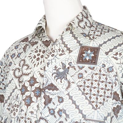 Alternate image for Handmade Mens Cotton Batik Shirt with Balinese Motifs Javanese Batik