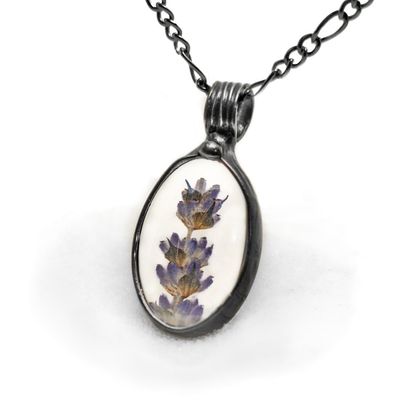 Alternate image for Real Pressed Flower Pendant Necklace for Women, Purple Lavender Jewelry