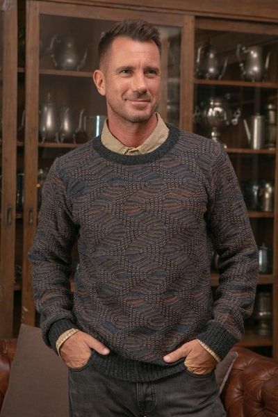 Alternate image for Azure and Sunrise Mens 100 Alpaca Pullover from Peru Nasca Labyrinth