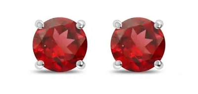 Alternate image for Faceted Red Garnet Sterling Silver Stud Earrings
