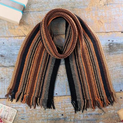 Primary image for Handloomed Brown and Black Fringed Alpaca Blend Scarf Mystic Lands