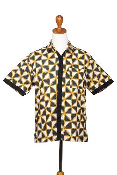Alternate image for Mens Batik Cotton Shirt with Geometric Motif Weathervane