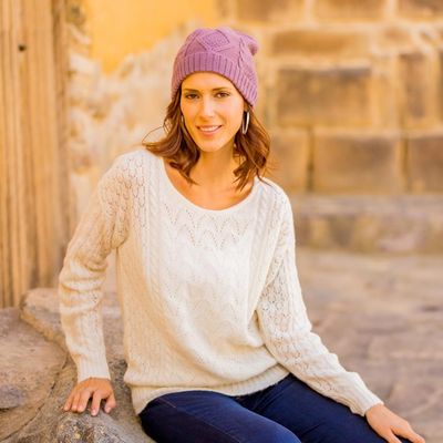 Alternate image for Cable Knit Baby Alpaca Blend Pullover in Ivory from Peru Warm Charm