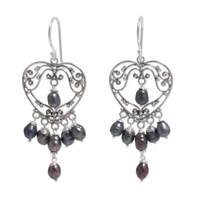 Alternate image for Sterling Silver Pearl Heart Shaped Earrings Heart Symphony in Black