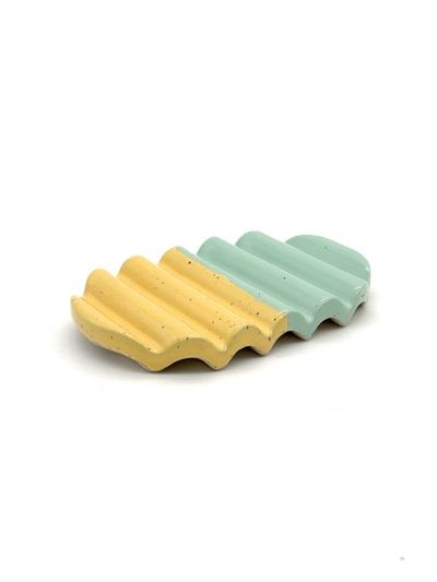 Primary image for Aqua Yellow Colorblock Ceramic Soap Dish