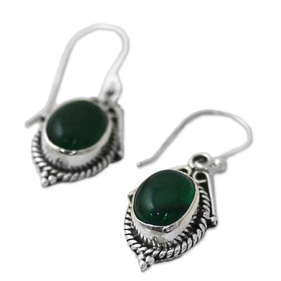 Alternate image for Hand Made Sterling Silver Green Onyx Dangle Earrings India Charming Green