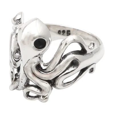 Alternate image for Hand Made Sterling Silver Octopus Ring Octopus Friend