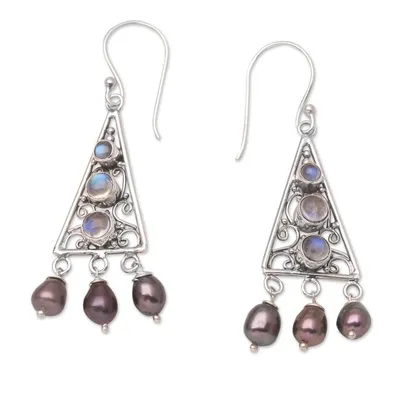 Alternate image for Sterling Silver Pearl and Rainbow MoonstoneEarrings Mountain Top