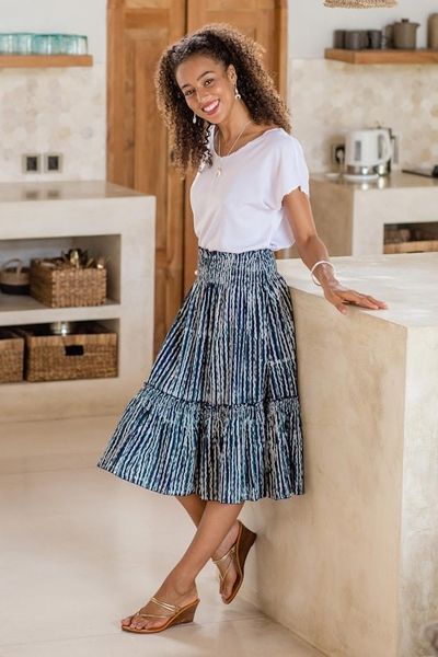 Alternate image for Hand Crafted Cotton Batik Skirt Ocean Wave